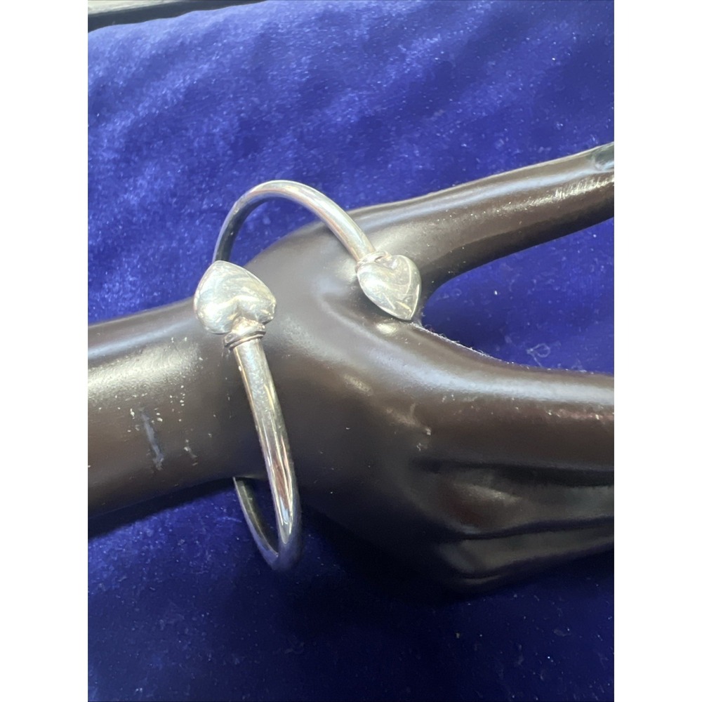Sterling silver  925 crossover double Heart‎ Flexible bangle bracelet vintage